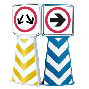blue yellow delineator post